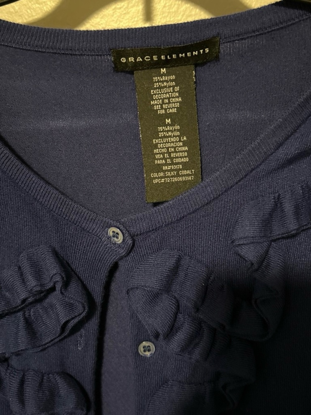 Grace Elements Deep Navy Ruffle-Front Button Cardigan - Picture 3 of 3